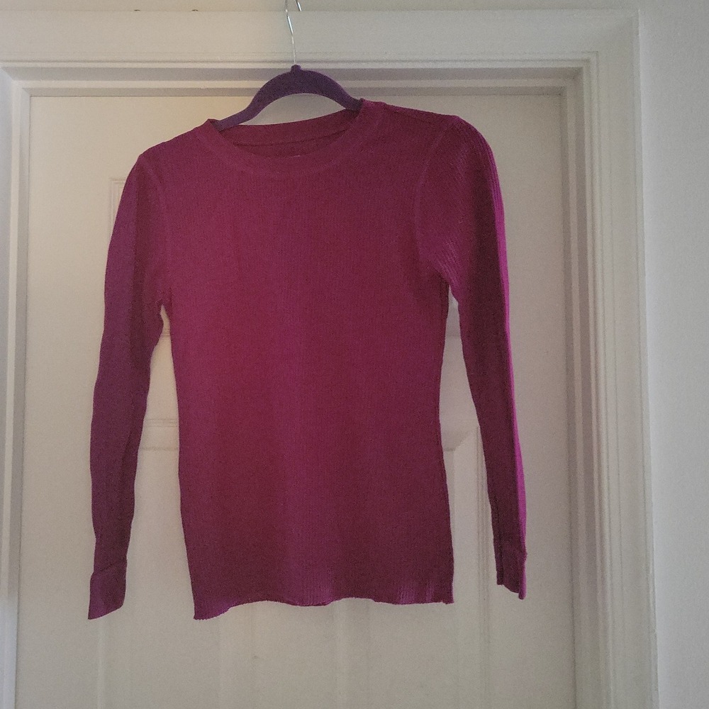 Fruit of the Loom Womens Magenta Waffle Knit Thermal Long Sleeve Top Small 4-6